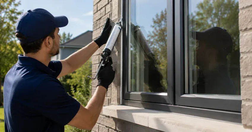 Aluminum window frame with double glazed insulated glass unit installed in a residential wall in Gravelly Bay, Port Colborne