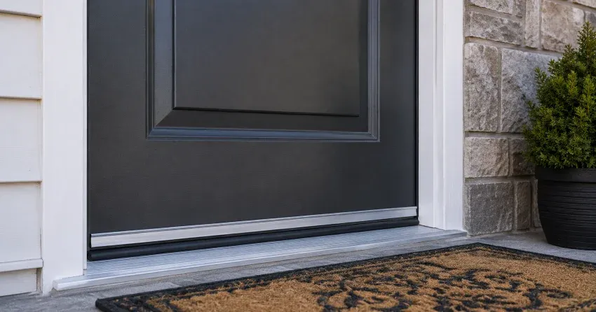 technician replacing worn door weatherstripping in Shisler Point, Port Colborne home