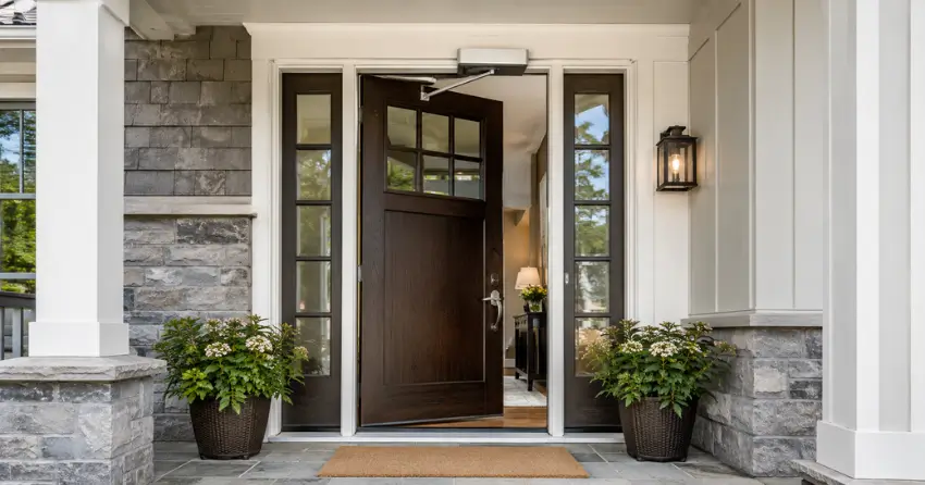 residential automatic door opener installed on exterior entry door in Pine Crest Point, Port Colborne